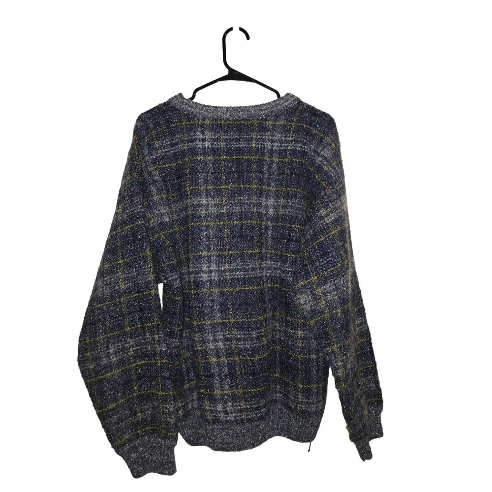 Vintage Clubfellow Plaid Sweater Blue/Grey/Yellow‎ Size L Wool Blend SOFT!